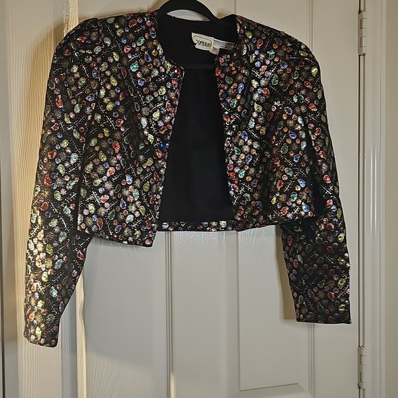 Vintage 80's Glam Women's Partique NY Jeweled Brocade Cropped Blazer Small - Picture 13 of 13